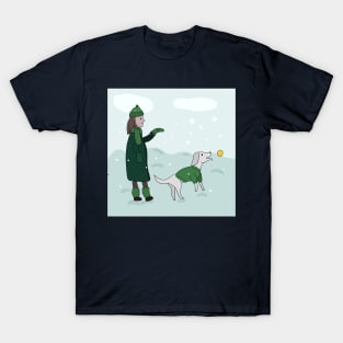 Dog walk in the snow T-Shirt